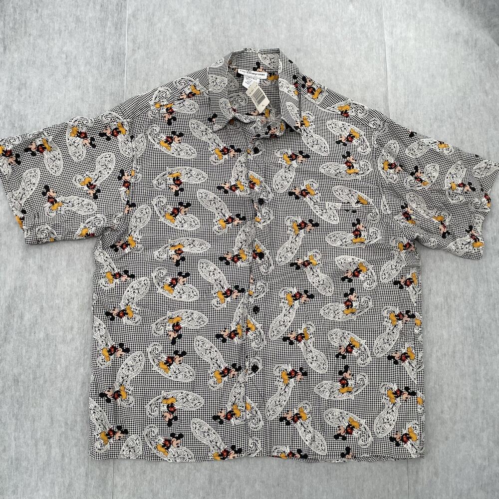 The Disney Store Shirt XL Mickey Mouse Silk Paisley Houndstooth All Over Print